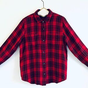 Madewell Red & Black Classic Plaid Long Sleeve Soft Crinkled Shirt Blouse Top,XL